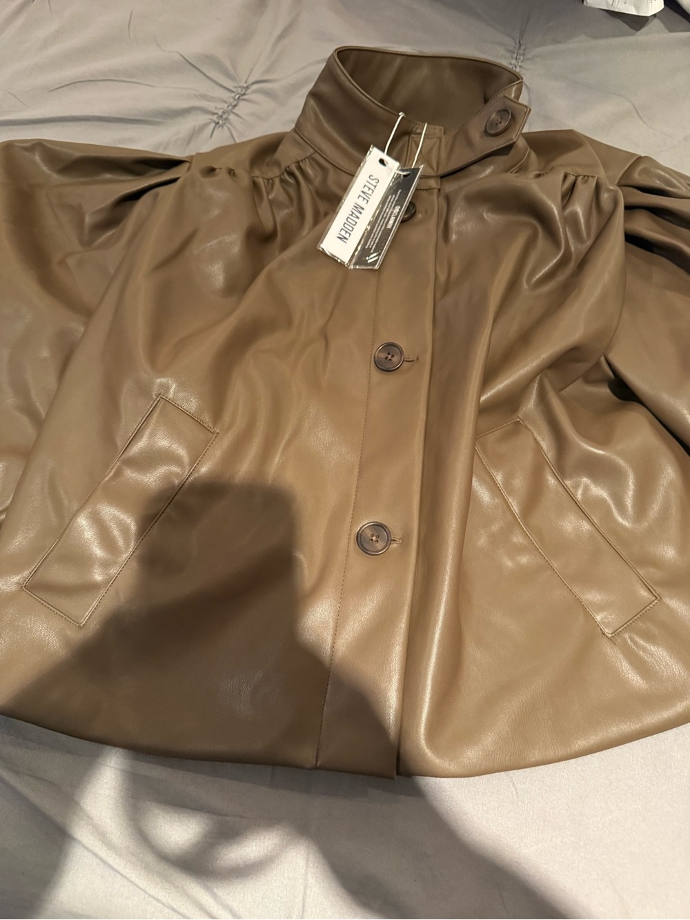 Steve Madden Women's Brown Faux Leather Button-Up Coat